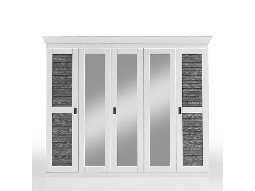 Landhaus Drehtürenschrank in Kiefer Grau und Weiß 253x210x64 cm