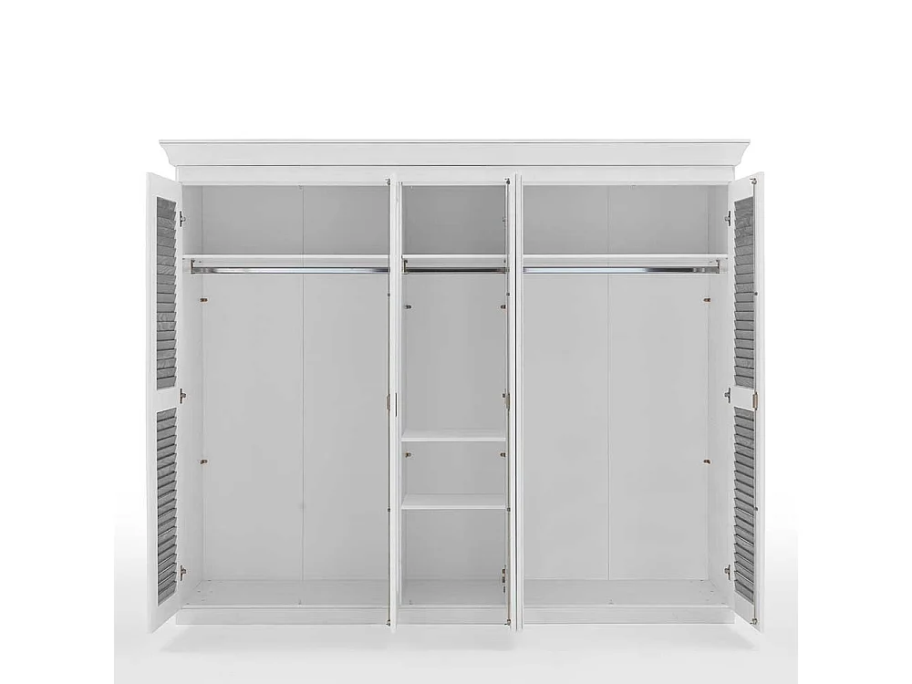 Landhaus Drehtürenschrank in Kiefer Grau und Weiß 253x210x64 cm