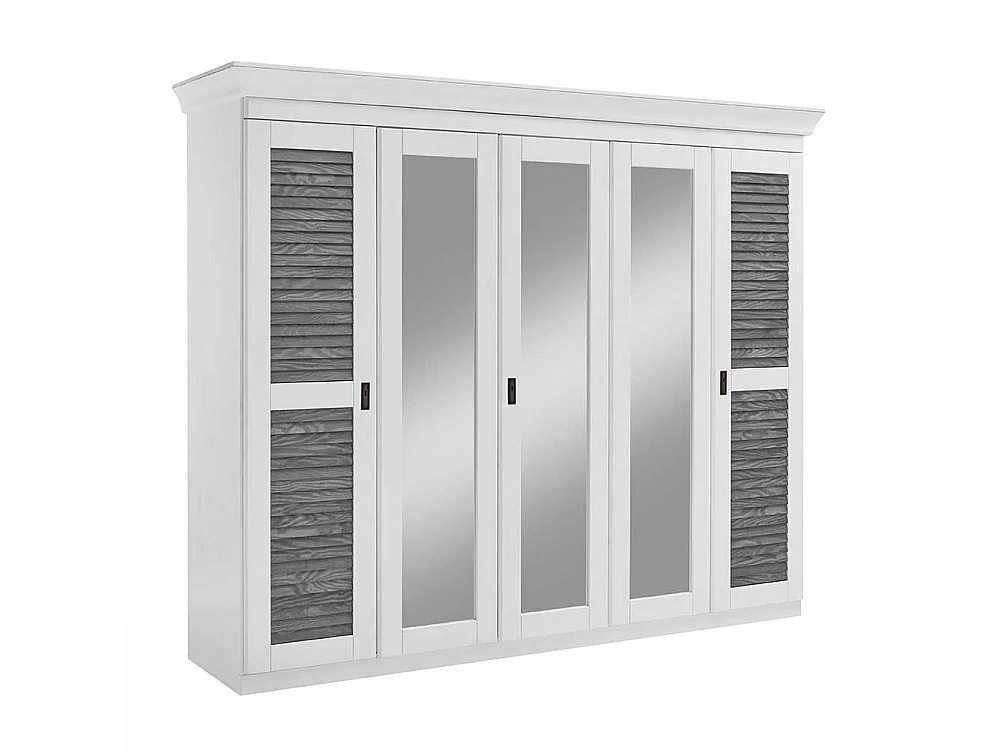Landhaus Drehtürenschrank in Kiefer Grau und Weiß 253x210x64 cm
