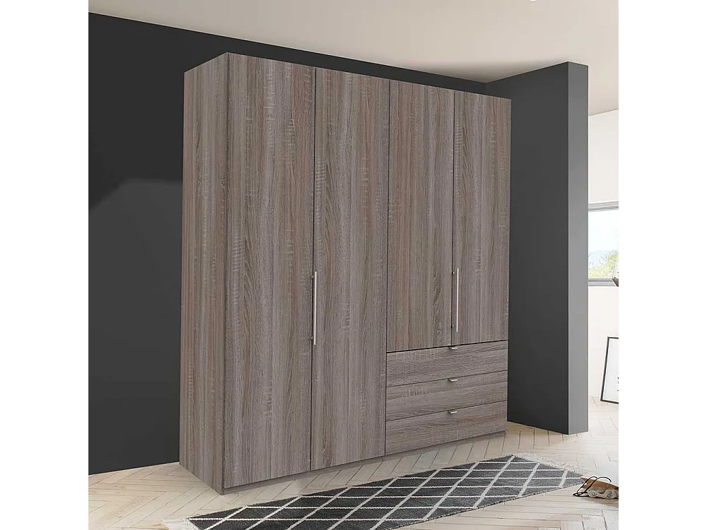 Moderner Kleiderschrank in Eiche Trüffelfarben 2 türig drei Schubladen