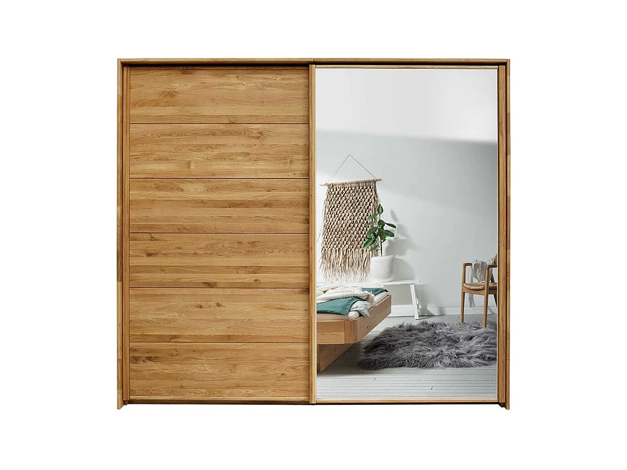 Schiebetürenschrank aus Wildeiche Massivholz Spiegelglas