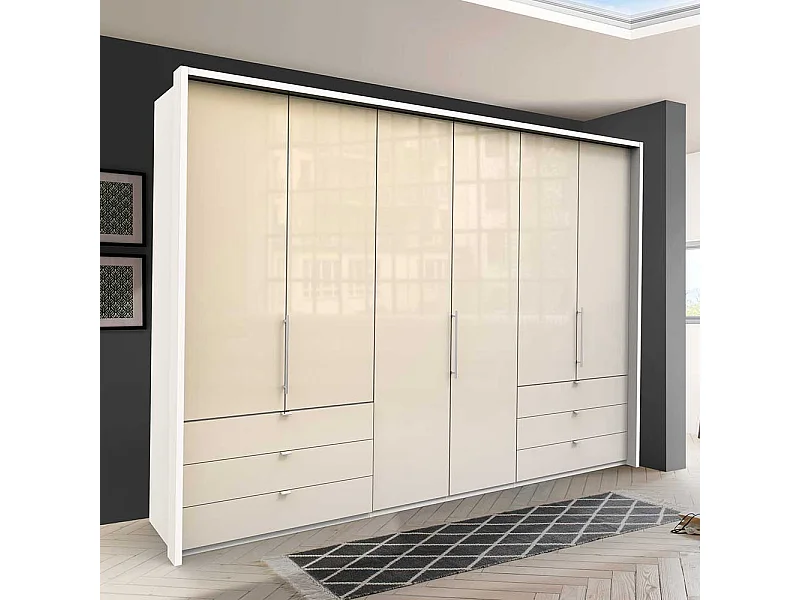 XL Kleiderschrank in Cremefarben glasbeschichtet