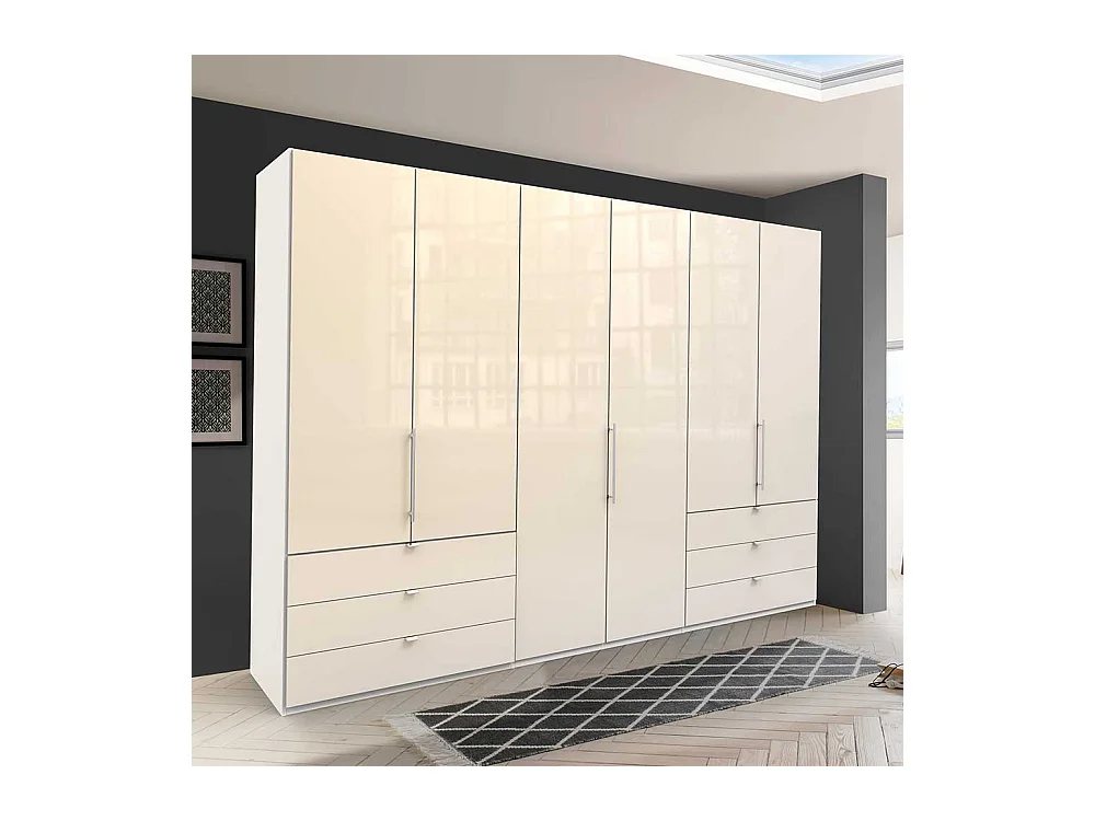 XL Kleiderschrank in Cremefarben glasbeschichtet