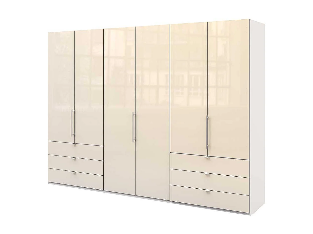 XL Kleiderschrank in Cremefarben glasbeschichtet