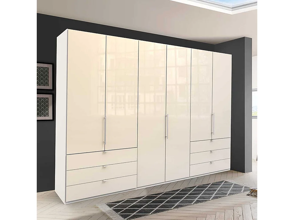 XL Kleiderschrank in Cremefarben glasbeschichtet