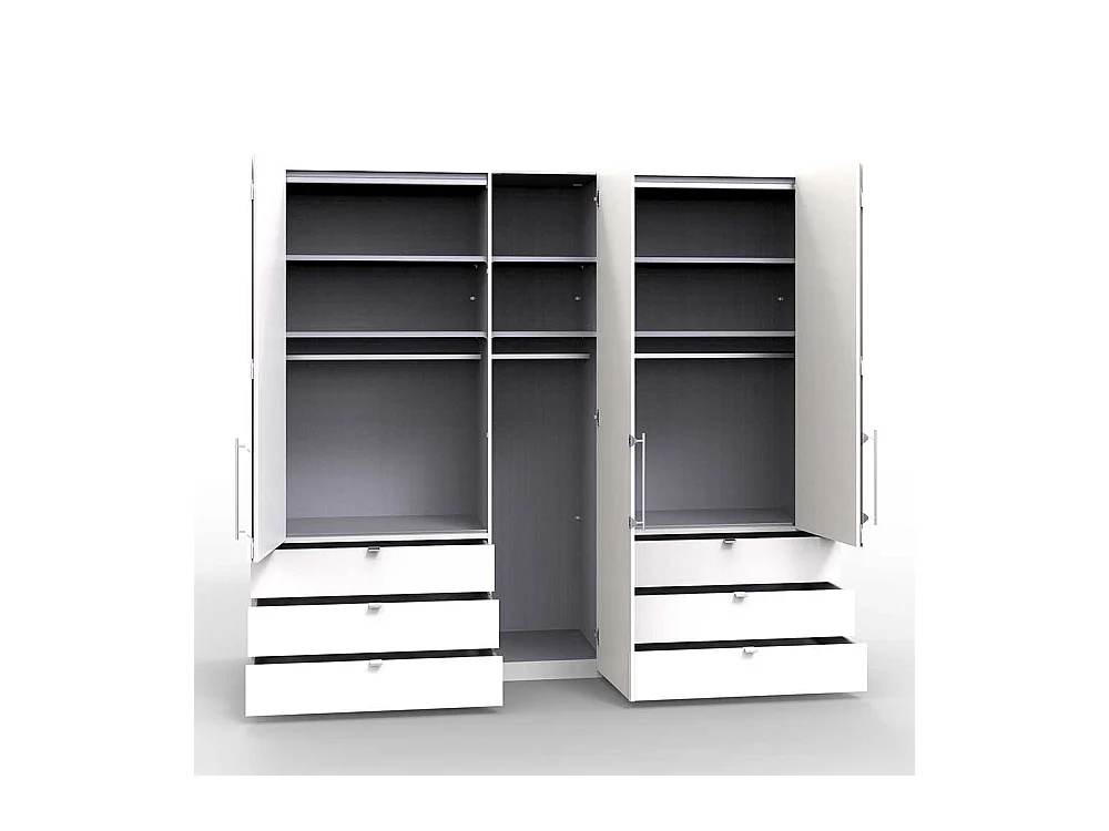 Cremefarbener Kleiderschrank mit sechs Schubladen 3 türig