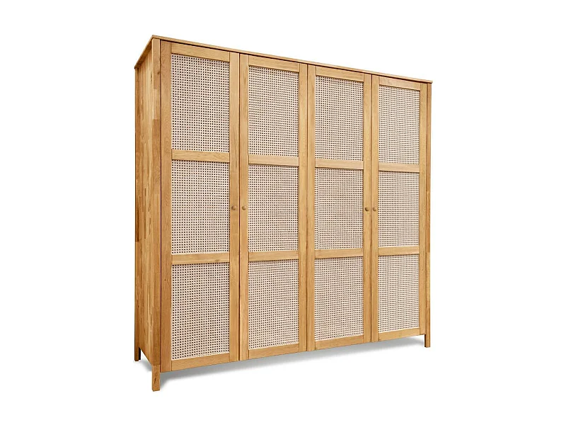 Schlafzimmerschrank Holzkleiderschrank mit Drehtüren und Geflecht Türen