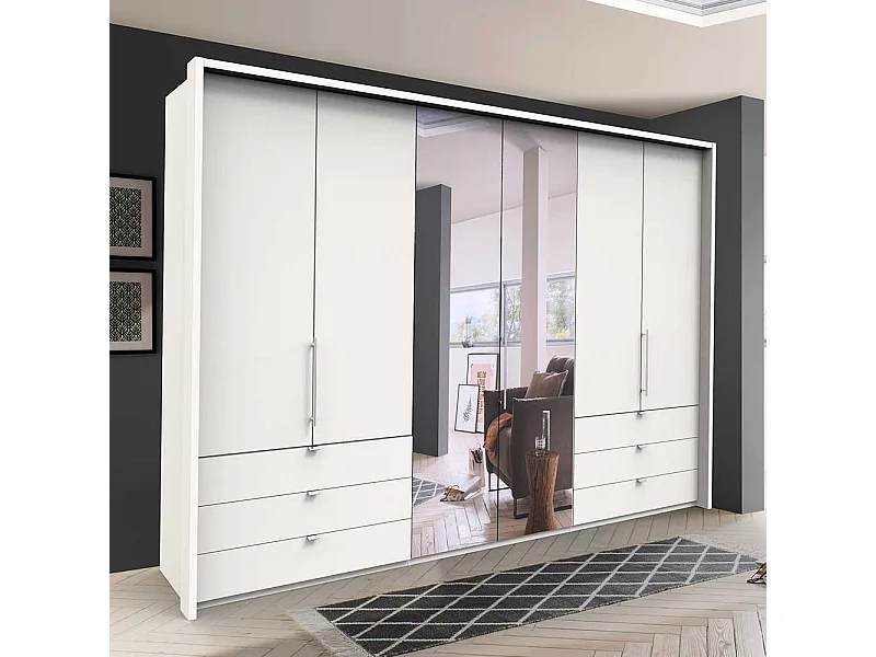 Weißer Schlafzimmerschrank mit Spiegel 3 Falttüren