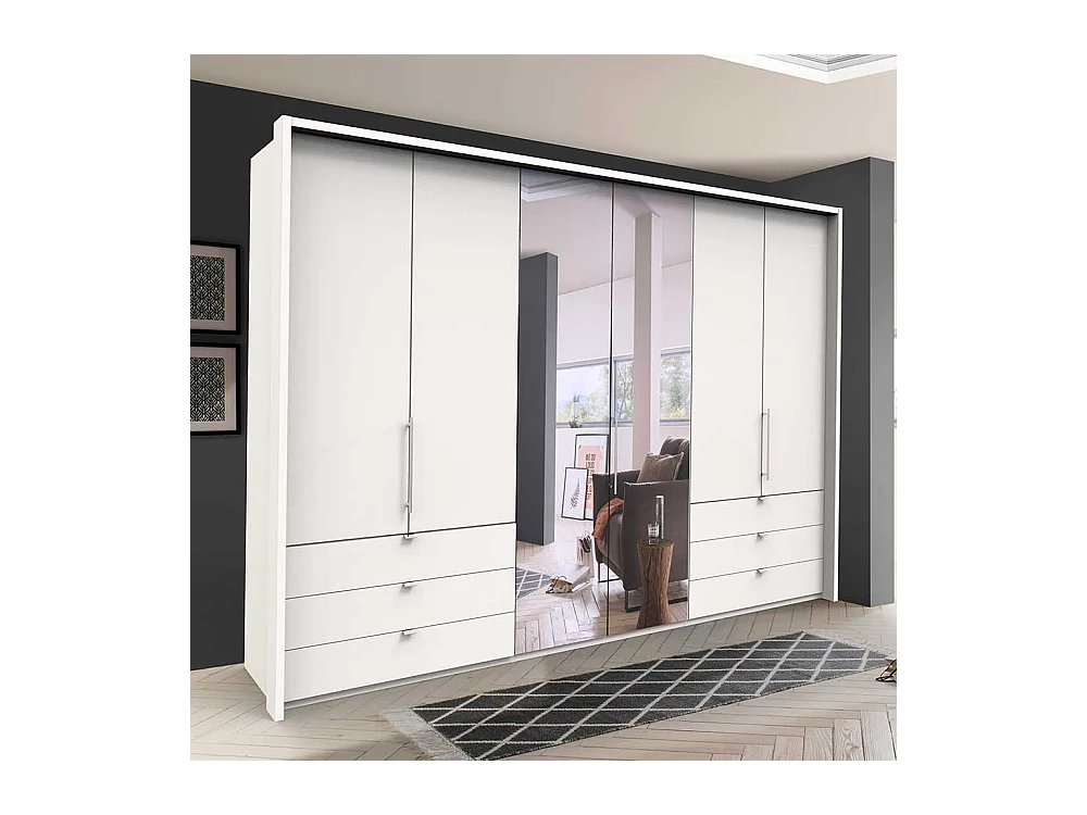 Weißer Schlafzimmerschrank mit Spiegel 3 Falttüren