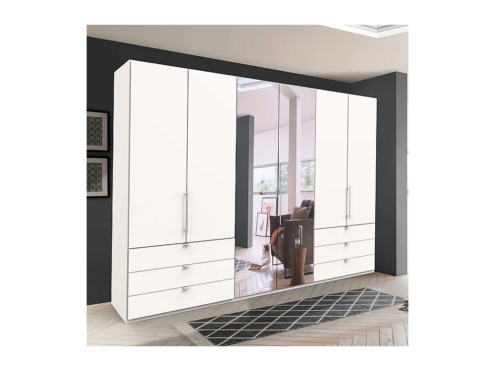 Weißer Schlafzimmerschrank mit Spiegel 3 Falttüren