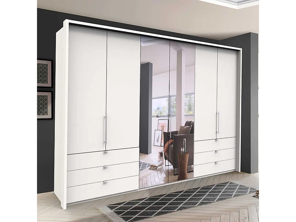 Weißer Schlafzimmerschrank mit Spiegel 3 Falttüren