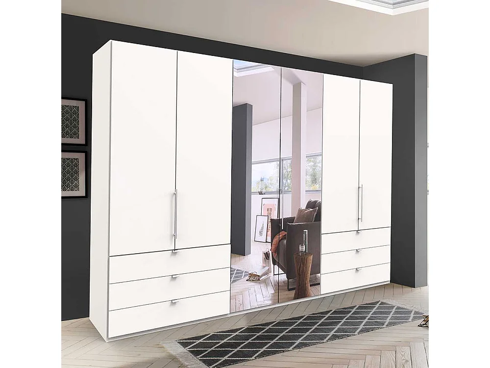 Weißer Schlafzimmerschrank mit Spiegel 3 Falttüren
