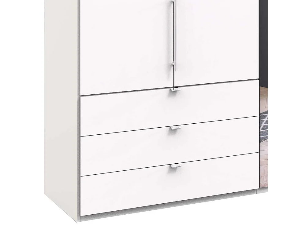 Weißer Schlafzimmerschrank mit Spiegel 3 Falttüren
