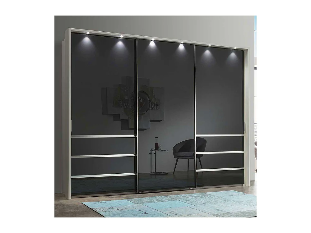 Schwebetürenkleiderschrank in Anthrazit und Weiß Glas beschichtet