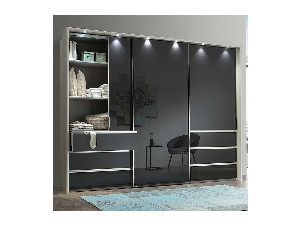 Schwebetürenkleiderschrank in Anthrazit und Weiß Glas beschichtet