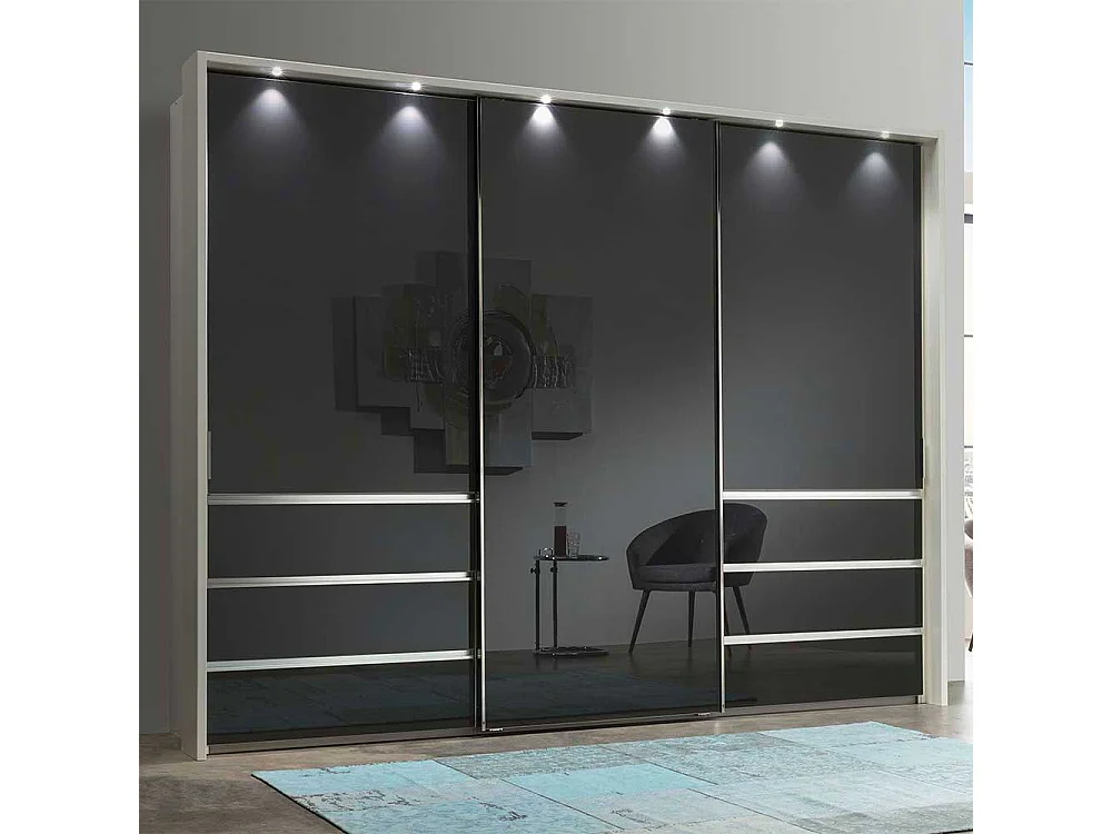 Schwebetürenkleiderschrank in Anthrazit und Weiß Glas beschichtet