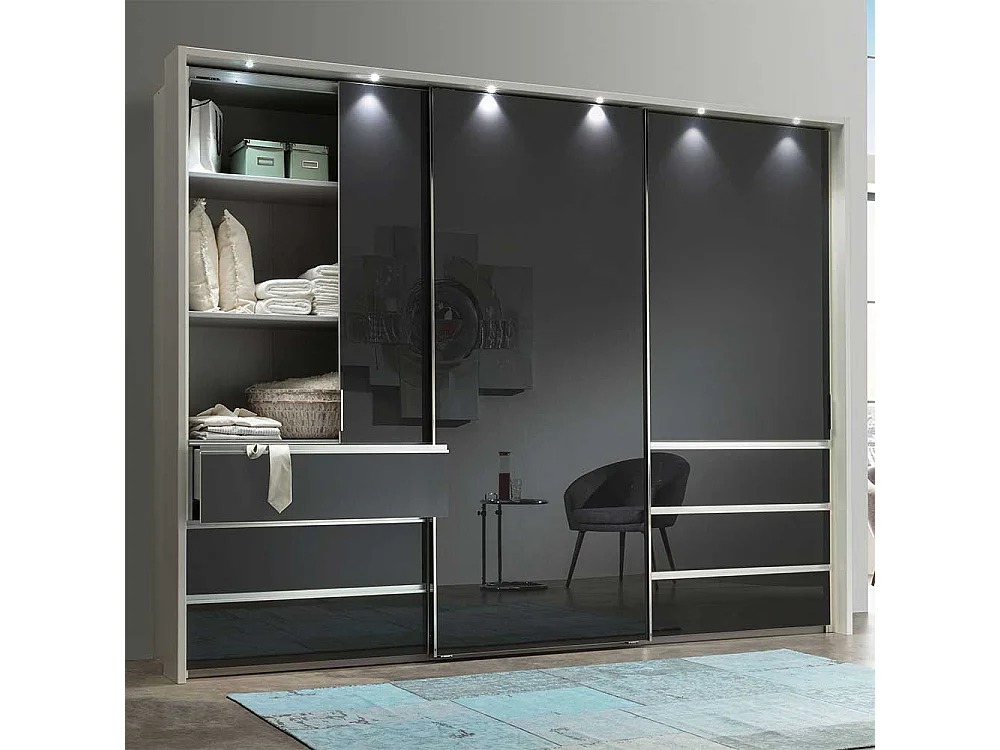 Schwebetürenkleiderschrank in Anthrazit und Weiß Glas beschichtet