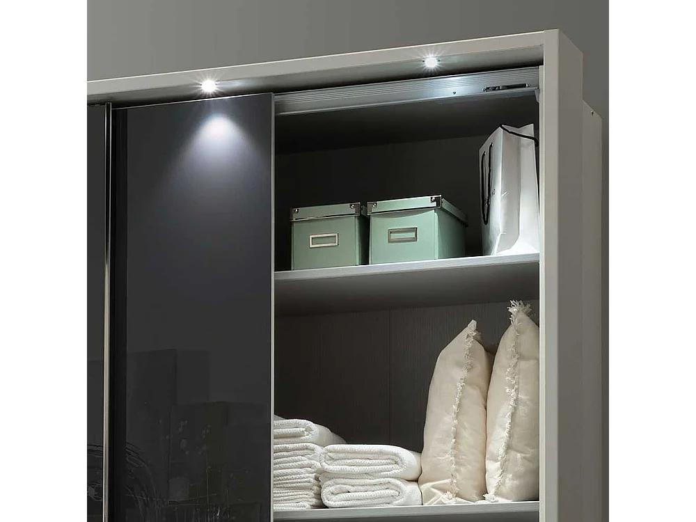 Schwebetürenkleiderschrank in Anthrazit und Weiß Glas beschichtet