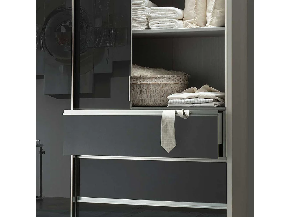 Schwebetürenkleiderschrank in Anthrazit und Weiß Glas beschichtet