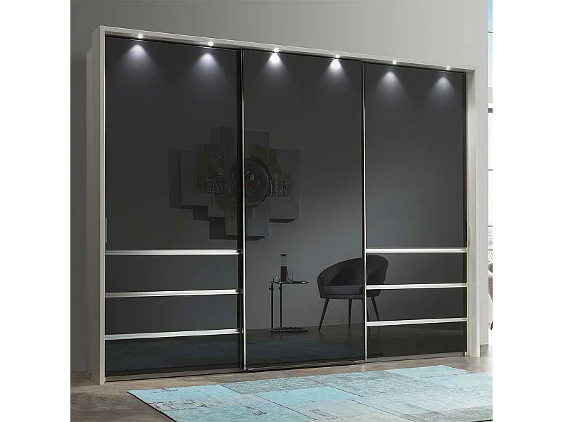 Schwebetürenkleiderschrank in Anthrazit und Weiß Glas beschichtet