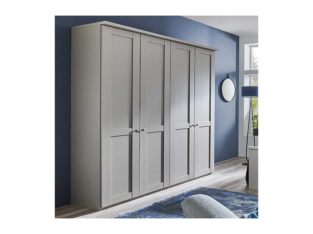 Hellgrauer Schlafzimmerschrank 200 cm breit 4 Drehtüren