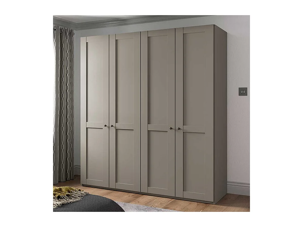 Hellgrauer Schlafzimmerschrank 200 cm breit 4 Drehtüren