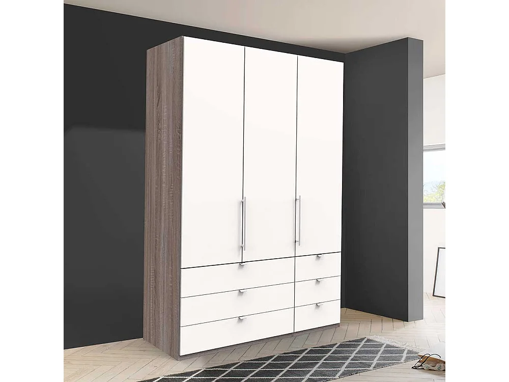 Kompakter Schlafzimmerschrank in Weiß Eiche Trüffelfarben Made in Germany