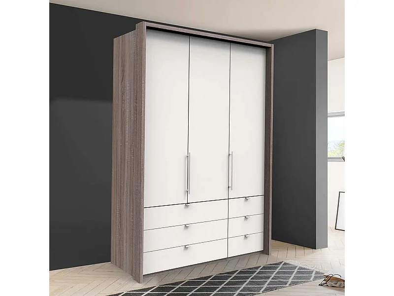 Kompakter Schlafzimmerschrank in Weiß Eiche Trüffelfarben Made in Germany