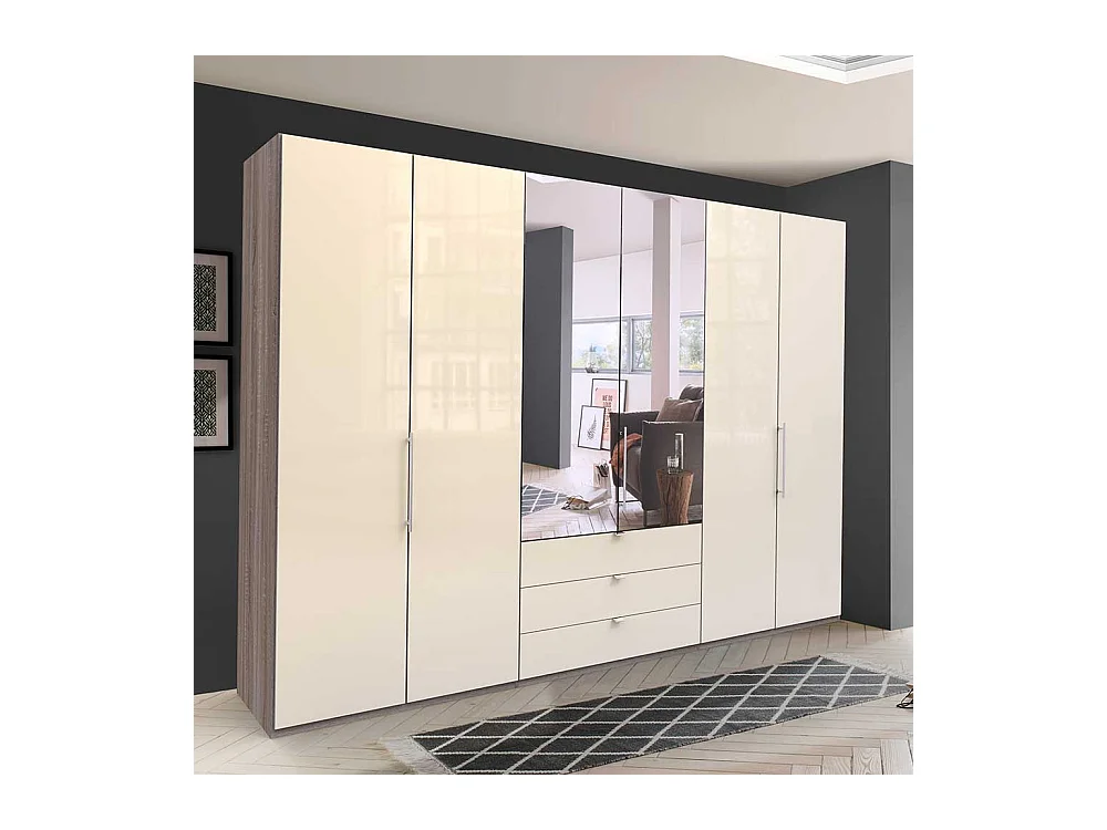 Luxus Kleiderschrank in Cremefarben und Eiche Trüffel Optik Falttüren