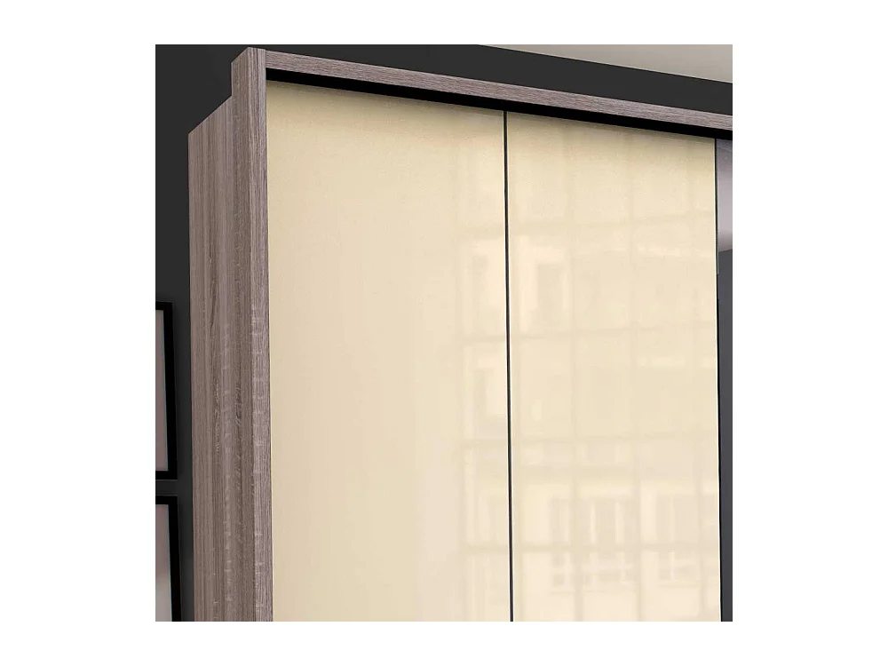 Luxus Kleiderschrank in Cremefarben und Eiche Trüffel Optik Falttüren