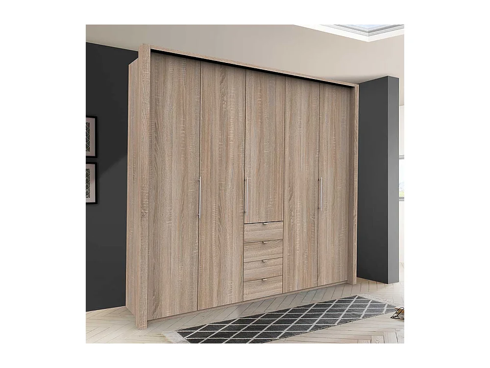 3 türiger Kleiderschrank mit vier Schubladen Eiche Sägerau