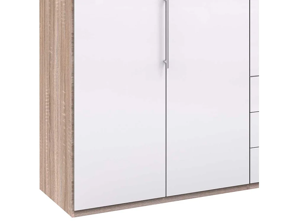 Großer Kleiderschrank mit Falttüren und Schubladen Weiß Eiche Sägerau