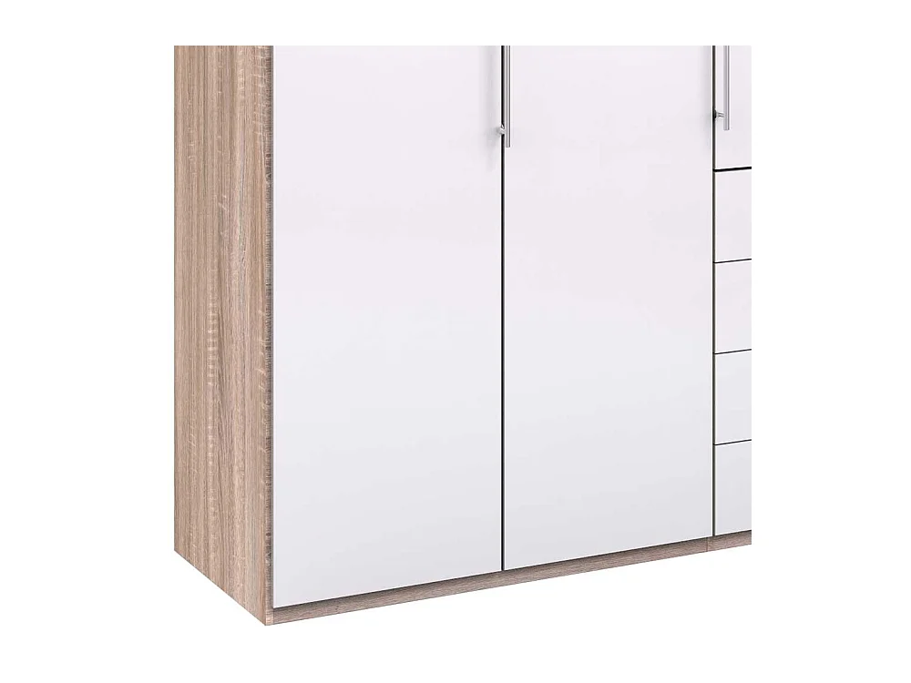 Eleganter Kleiderschrank 3 türig mit vier Schubladen glasbeschichtet