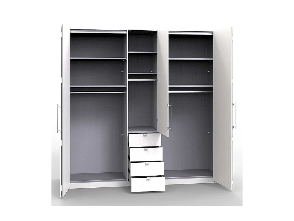 Eleganter Kleiderschrank 3 türig mit vier Schubladen glasbeschichtet