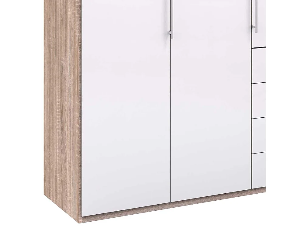 Eleganter Kleiderschrank 3 türig mit vier Schubladen glasbeschichtet