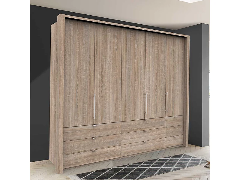 Falttüren Kleiderschrank in Eiche Sägerau neun Schubladen