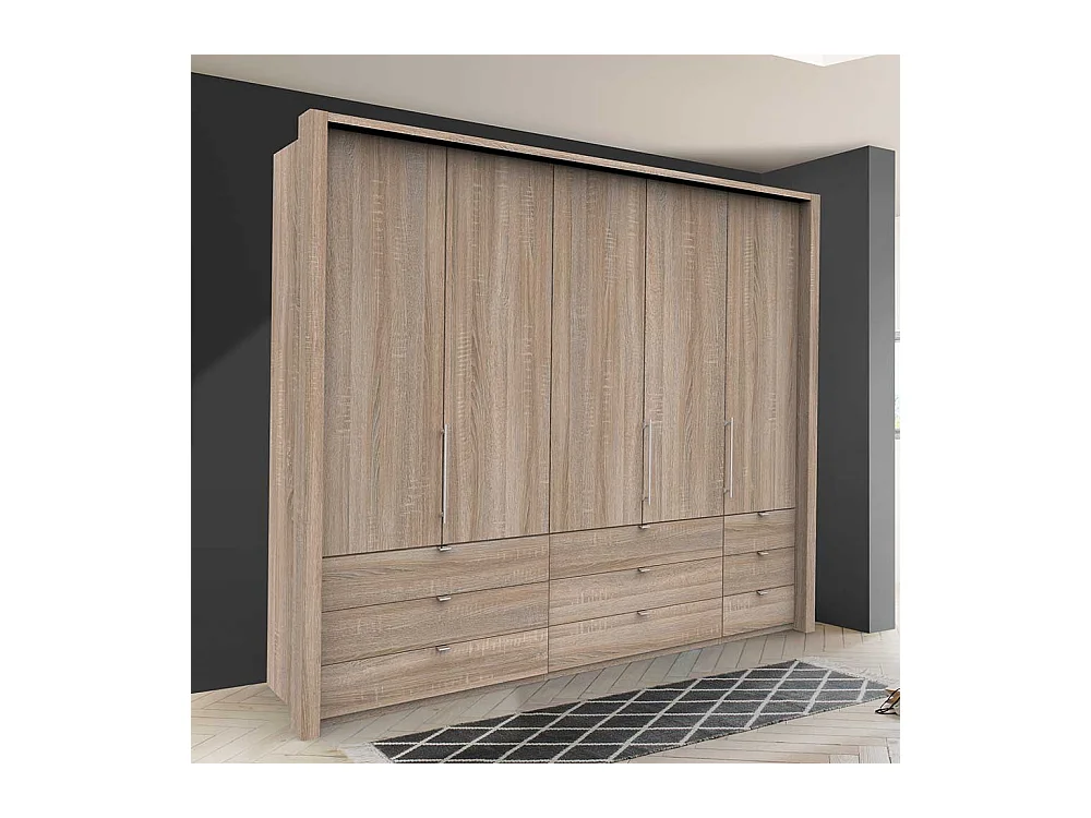 Falttüren Kleiderschrank in Eiche Sägerau neun Schubladen