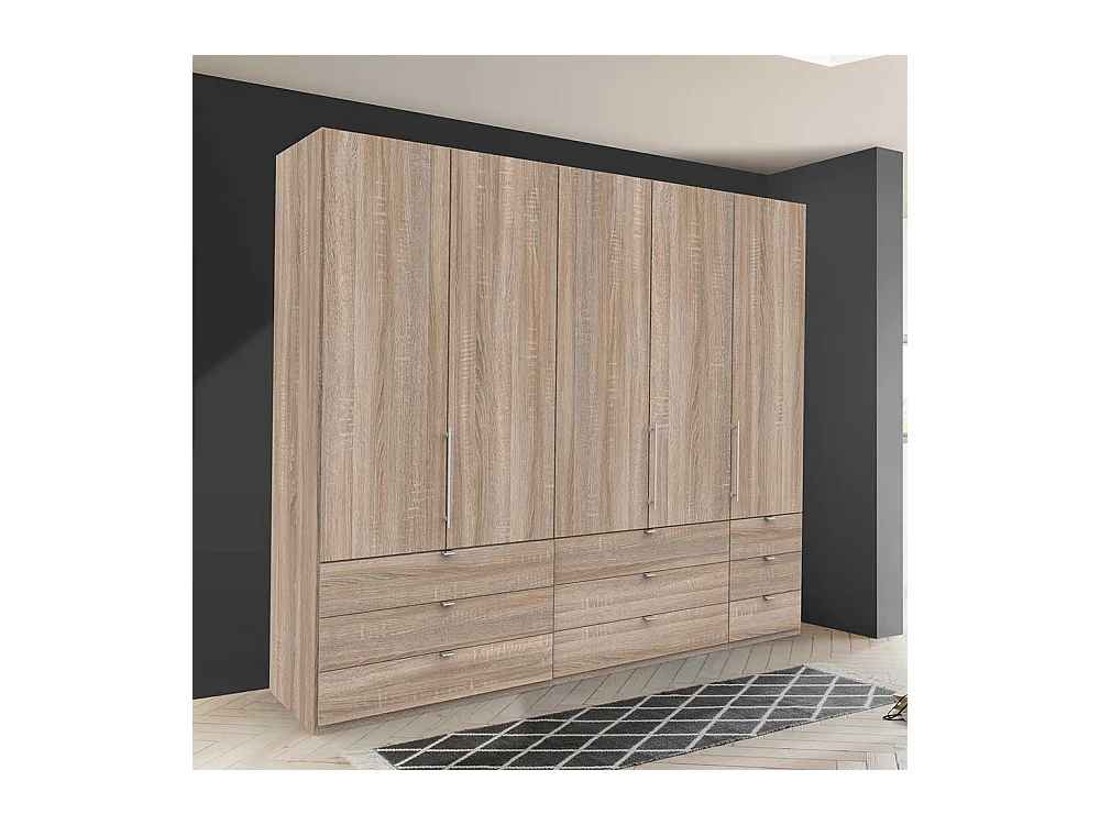 Falttüren Kleiderschrank in Eiche Sägerau neun Schubladen