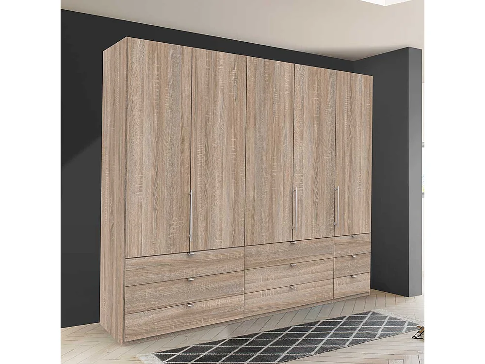 Falttüren Kleiderschrank in Eiche Sägerau neun Schubladen