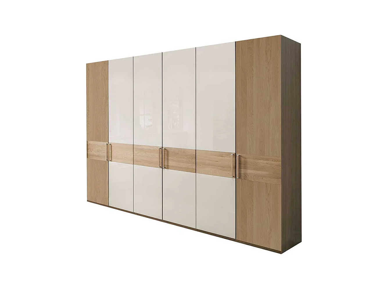 Schlafzimmerschrank in Beige und Eiche 6-türig