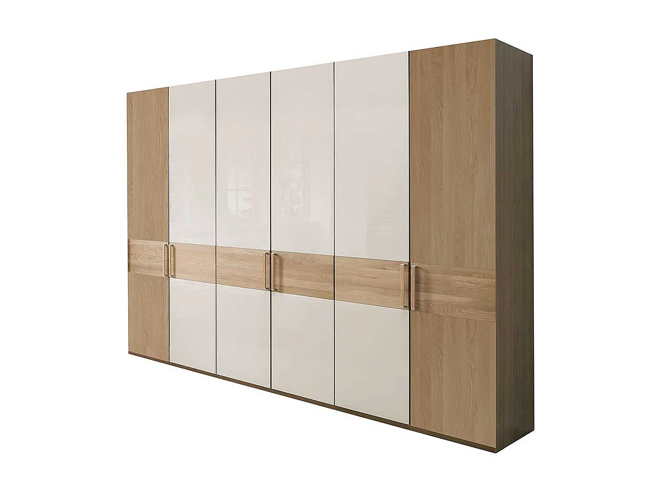 Schlafzimmerschrank in Beige und Eiche 6-türig
