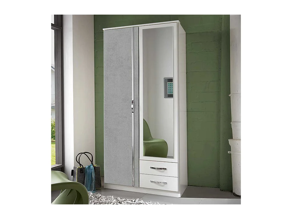 Kleiner Kleiderschrank mit Spiegeltür und Schubladen 91 cm breit