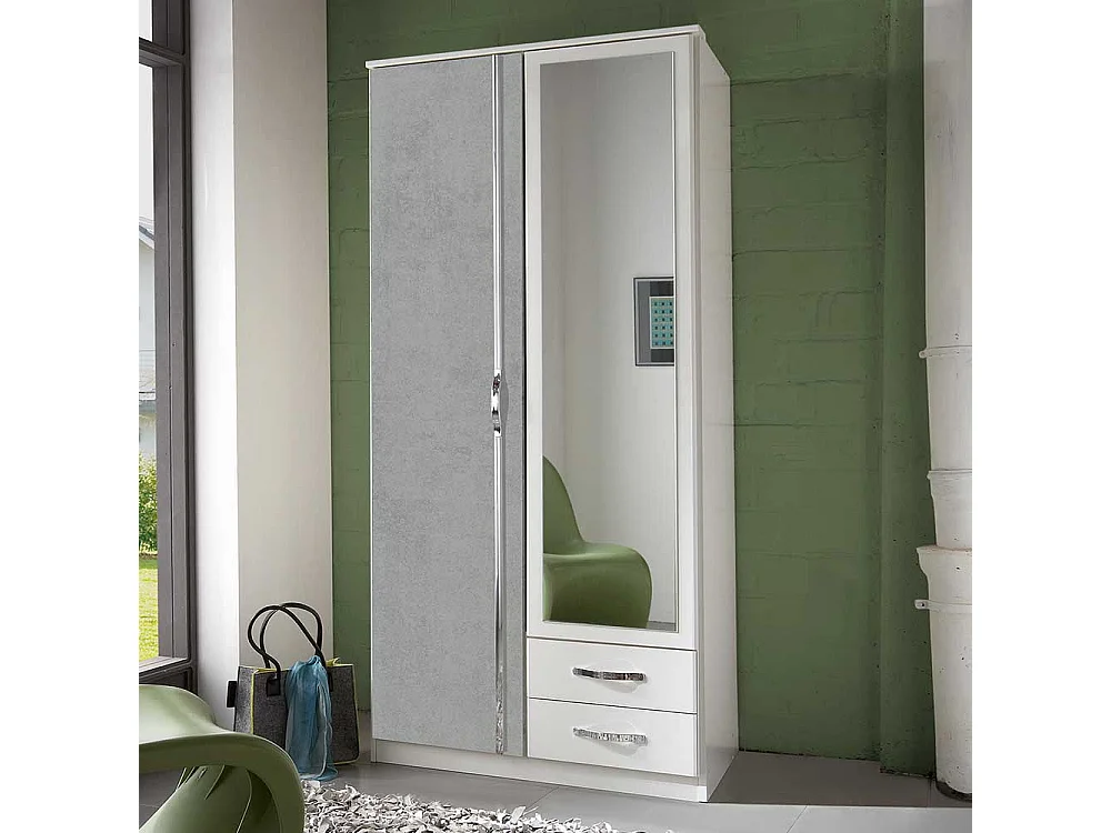 Kleiner Kleiderschrank mit Spiegeltür und Schubladen 91 cm breit