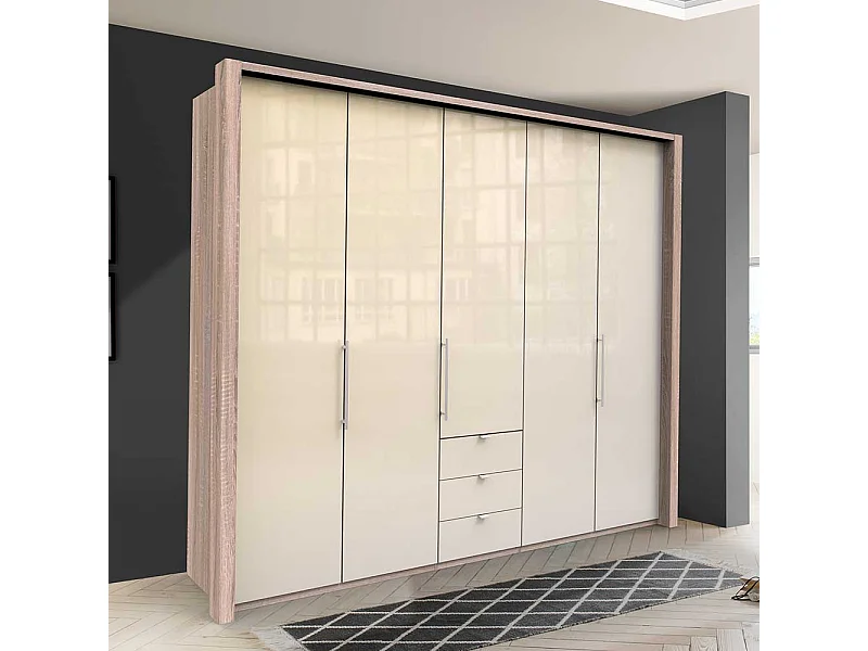 Falttüren Kleiderschrank in Cremefarben Eiche Sägerau