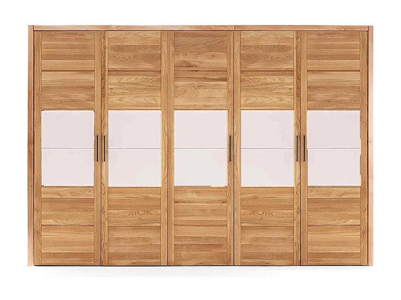 Schlafzimmerschrank massiv aus Wildeiche & Glas 5 Drehtüren