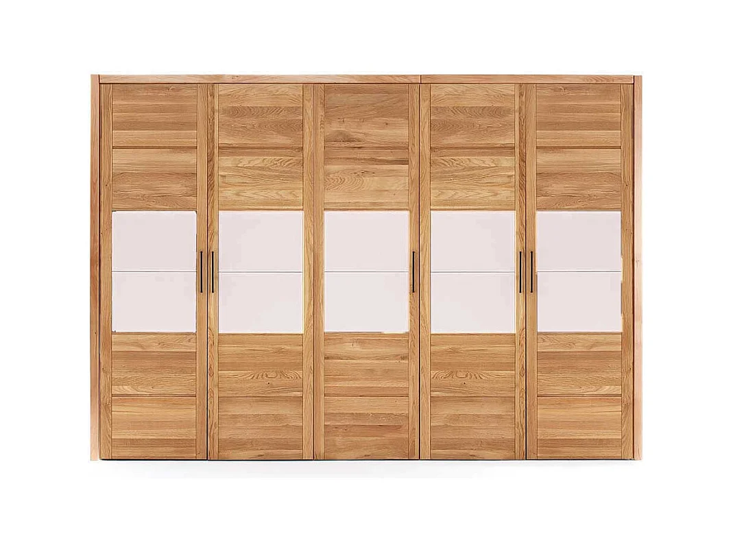 Schlafzimmerschrank massiv aus Wildeiche & Glas 5 Drehtüren