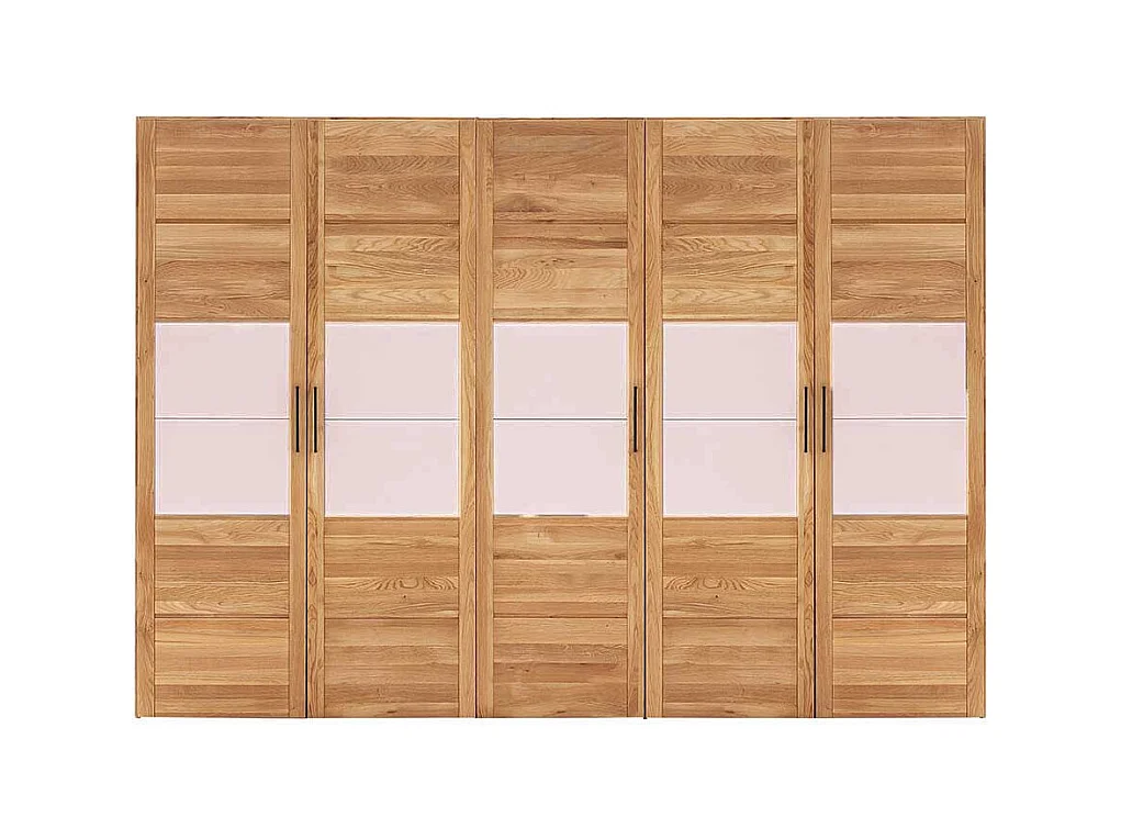 Schlafzimmerschrank massiv aus Wildeiche & Glas 5 Drehtüren