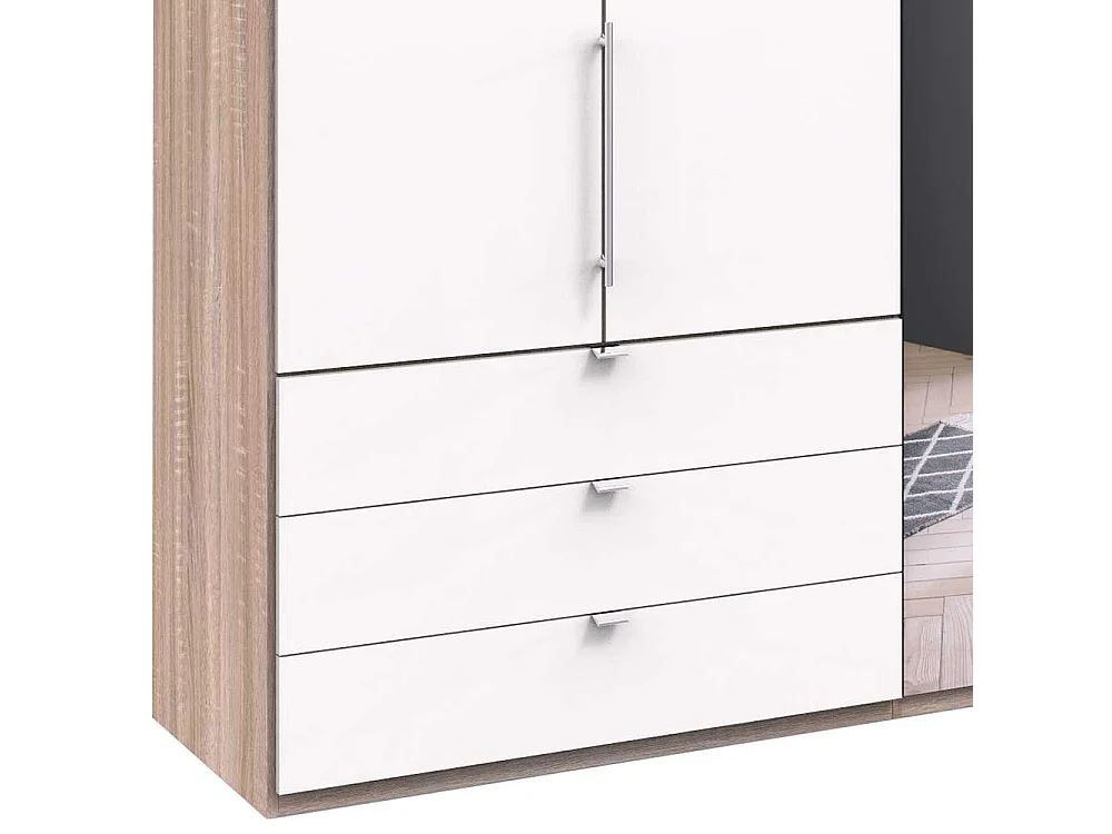 Schlafzimmerschrank mit Spiegel Falttüren und Schubladen glasbeschichtet