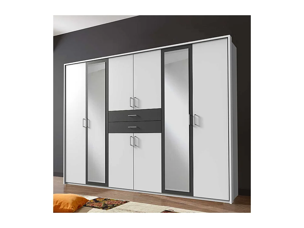 XL Kleiderschrank Schlafzimmer in Weiß und Dunkelgrau 58 cm tief