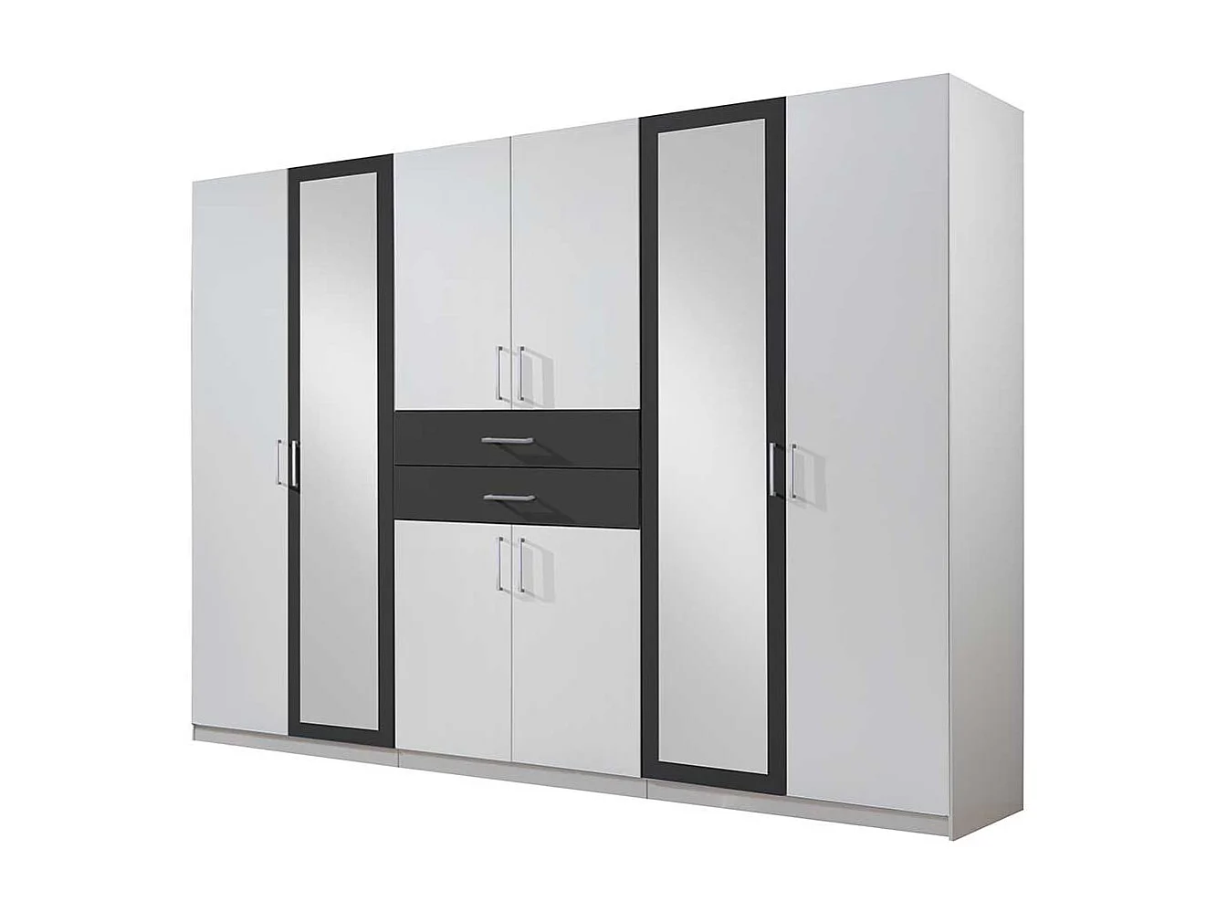 XL Kleiderschrank Schlafzimmer in Weiß und Dunkelgrau 58 cm tief